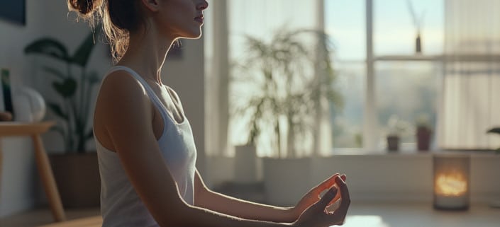 Person bei einer Atemübung zur Entspannung, kombiniert mit Meditation